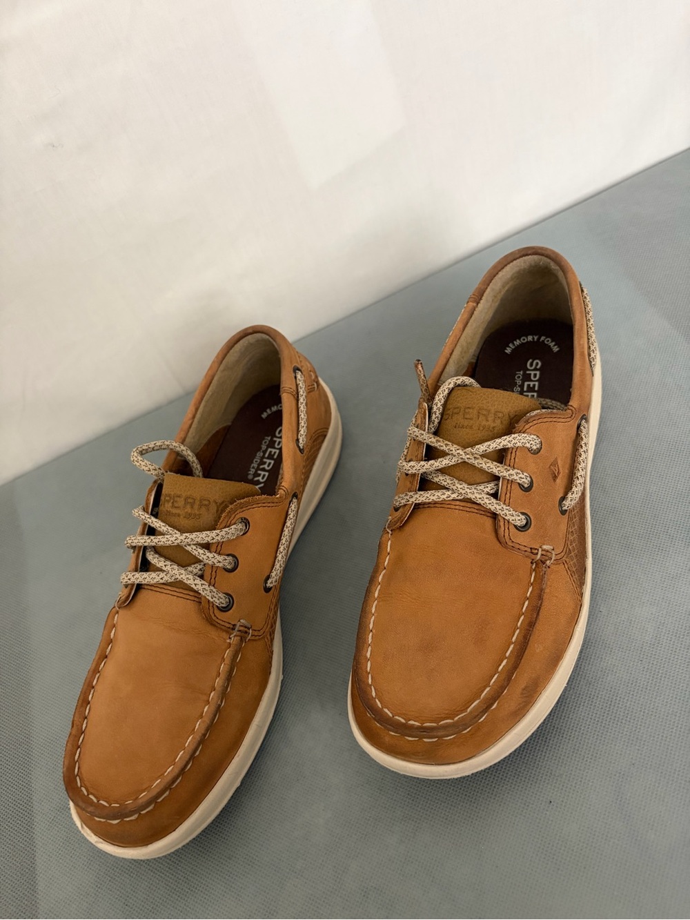 Sperry Womens 5M Tan Leather Memory Foam Boat Shoes Loafers (B272)